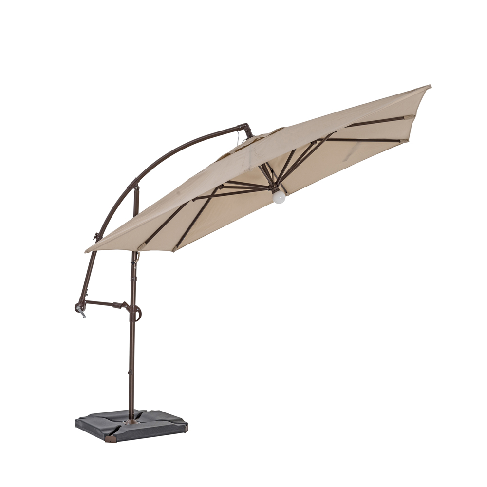 TrueShade Plus 9' Cantilever Square Umbrella W/Light Antique Beige