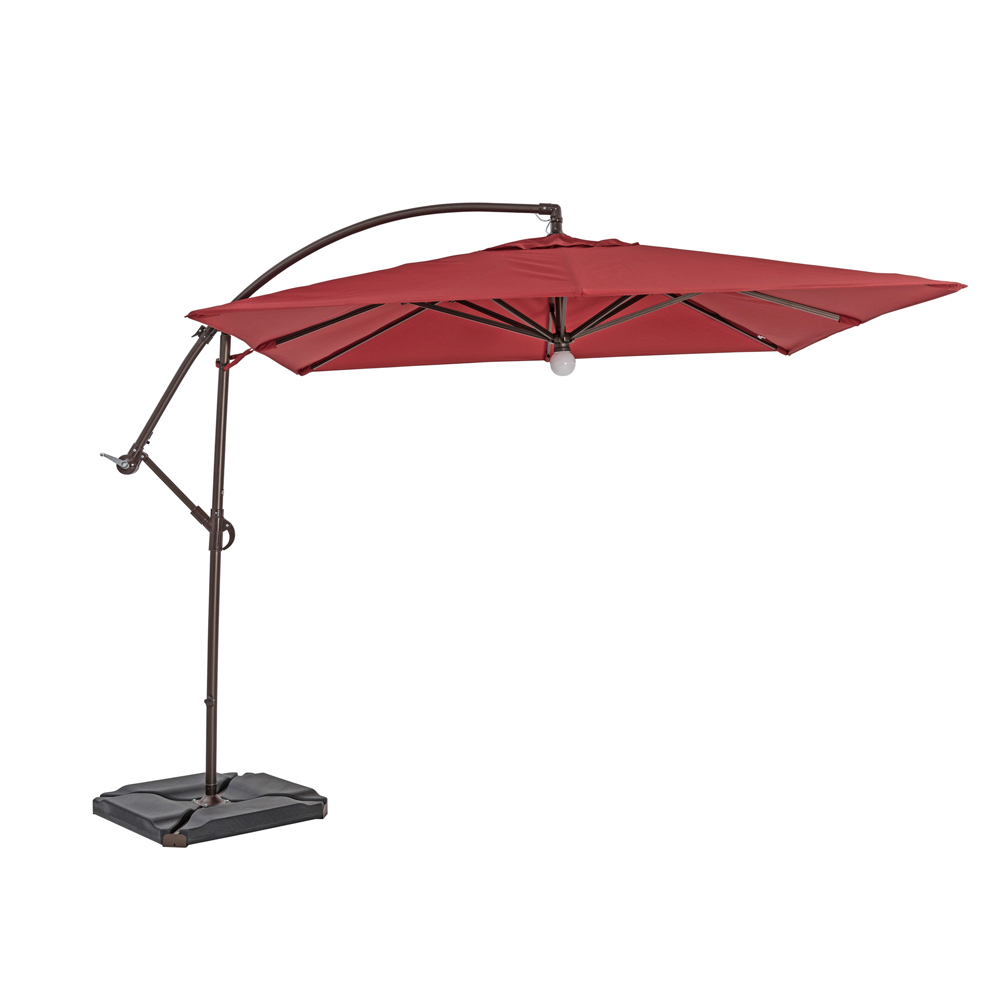 TrueShade Plus 9' Cantilever Square Umbrella W/Light Jockey Red