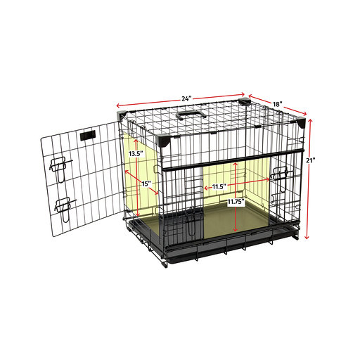 Lucky Dog 24 Sliding Double Door Dog Crate | 2nd Side Door Access | Patented Corner Stabilizers | Removable Tray | Rubber Feet