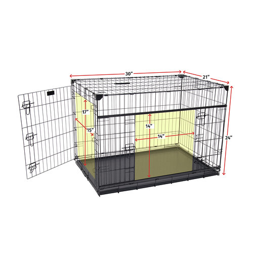 Lucky Dog 30 Sliding Double Door Dog Crate | 2nd Side Door Access | Patented Corner Stabilizers | Removable Tray | Rubber Feet