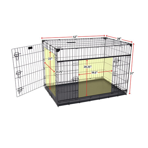 Lucky Dog 42 Sliding Double Door Dog Crate | 2nd Side Door Access | Patented Corner Stabilizers | Removable Tray | Rubber Feet