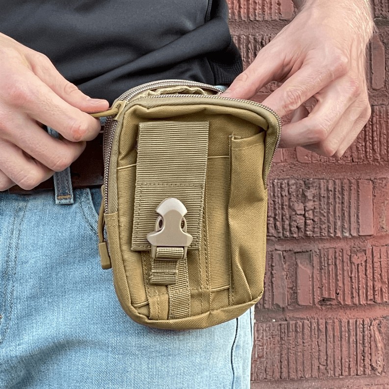 Tactical MOLLE Military Pouch Waist Bag for Hiking and Outdoor Activities - Khaki