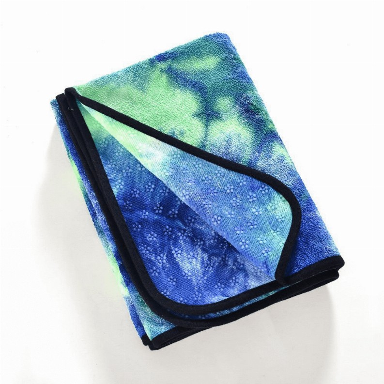 Tie Dye Yoga Mat Towel with Slip-Resistant Grip Dots - Blue/Green