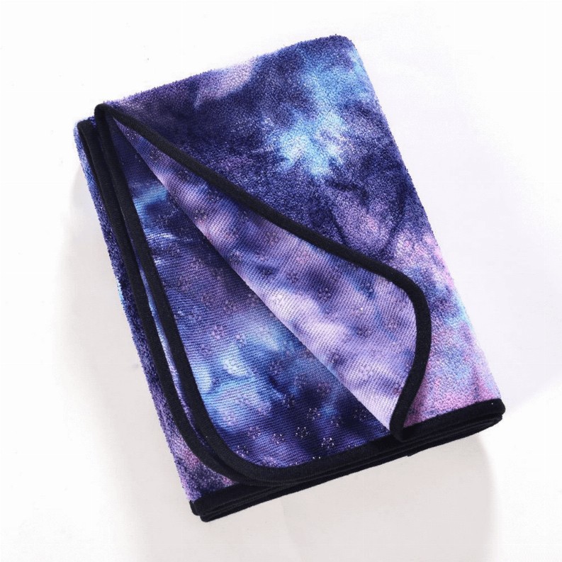 Tie Dye Yoga Mat Towel with Slip-Resistant Grip Dots - Blue/Purple