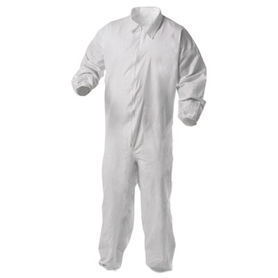 A35 Liquid and Particle Protection Coveralls, Zipper Front, Elastic Wrists and Ankles, 2X-Large, White, 25/Carton