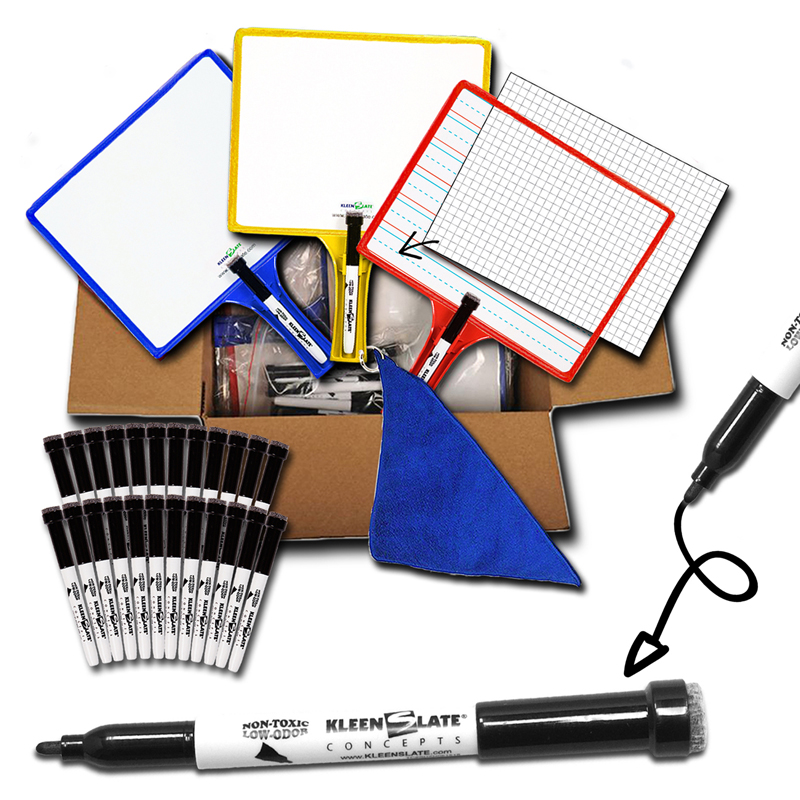 Customizable Handheld Whiteboards with Clear Dry Erase Sleeves & Markers, Class Set of 24