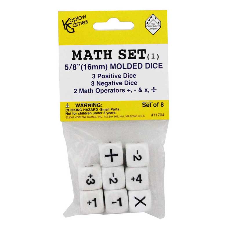 Math Set 1 Positive/Negative/Operators Dice, Set of 8