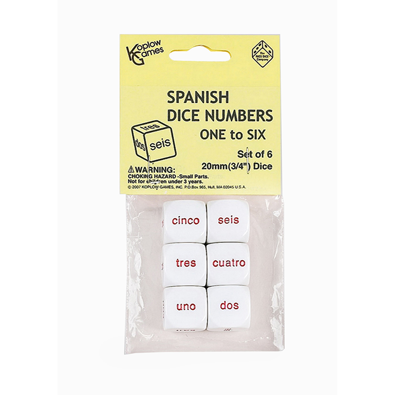 Spanish Number Dice, Set of 6