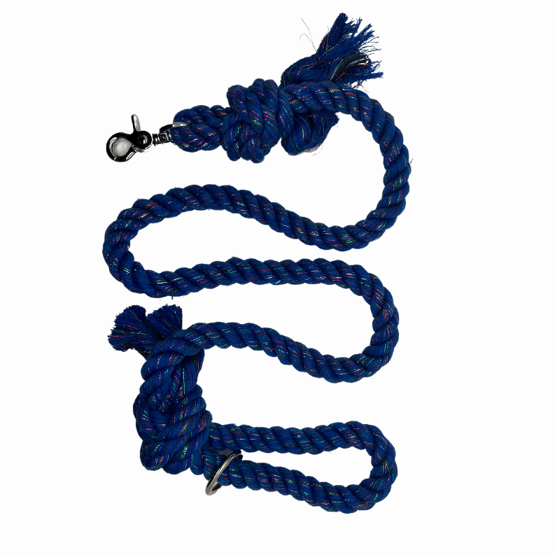 Sparkle Rope Dog Leash - Traffic Lead (2 ft) Blue