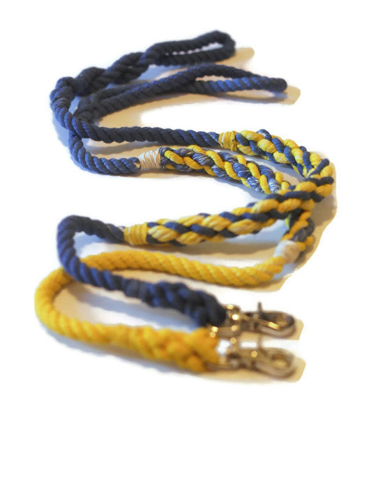 Weave Rope Dog Leash - Traffic Lead (2 ft) Blue with Yellow