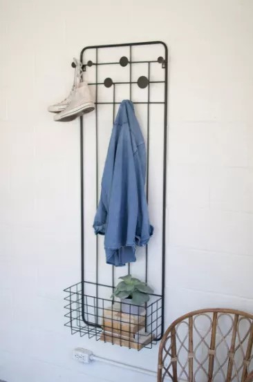 Metal Wall Coat Rack With Storage Basket