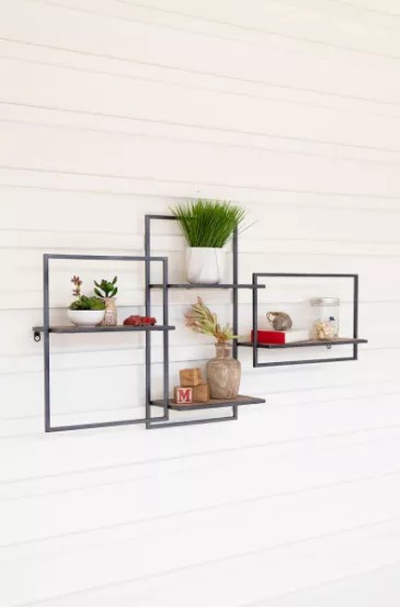 Multi Level Wood And Metal Wall Shelf