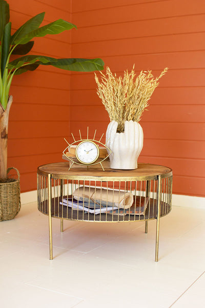 Round Wood And Metal Coffee Table