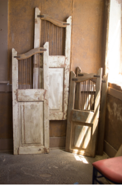 Set Of 2 Repurposed Matching Wood And Iron Saloon Doors Approx 15" X 40"T