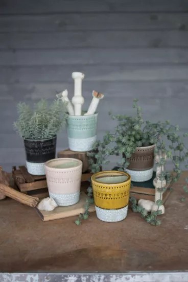 Set Of Five Ceramic Pots - One Each Color
