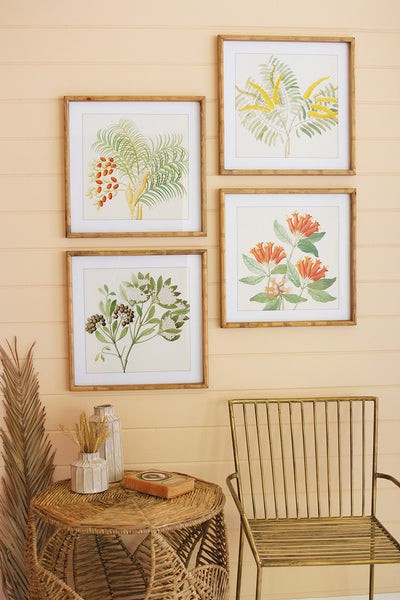 Set Of Four Flower Prints Under Glass