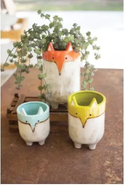 Set Of Three Ceramic Fox Planters