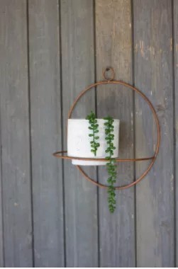 White-Washed Clay Pot W Copper Finish Circular Wall Sconce