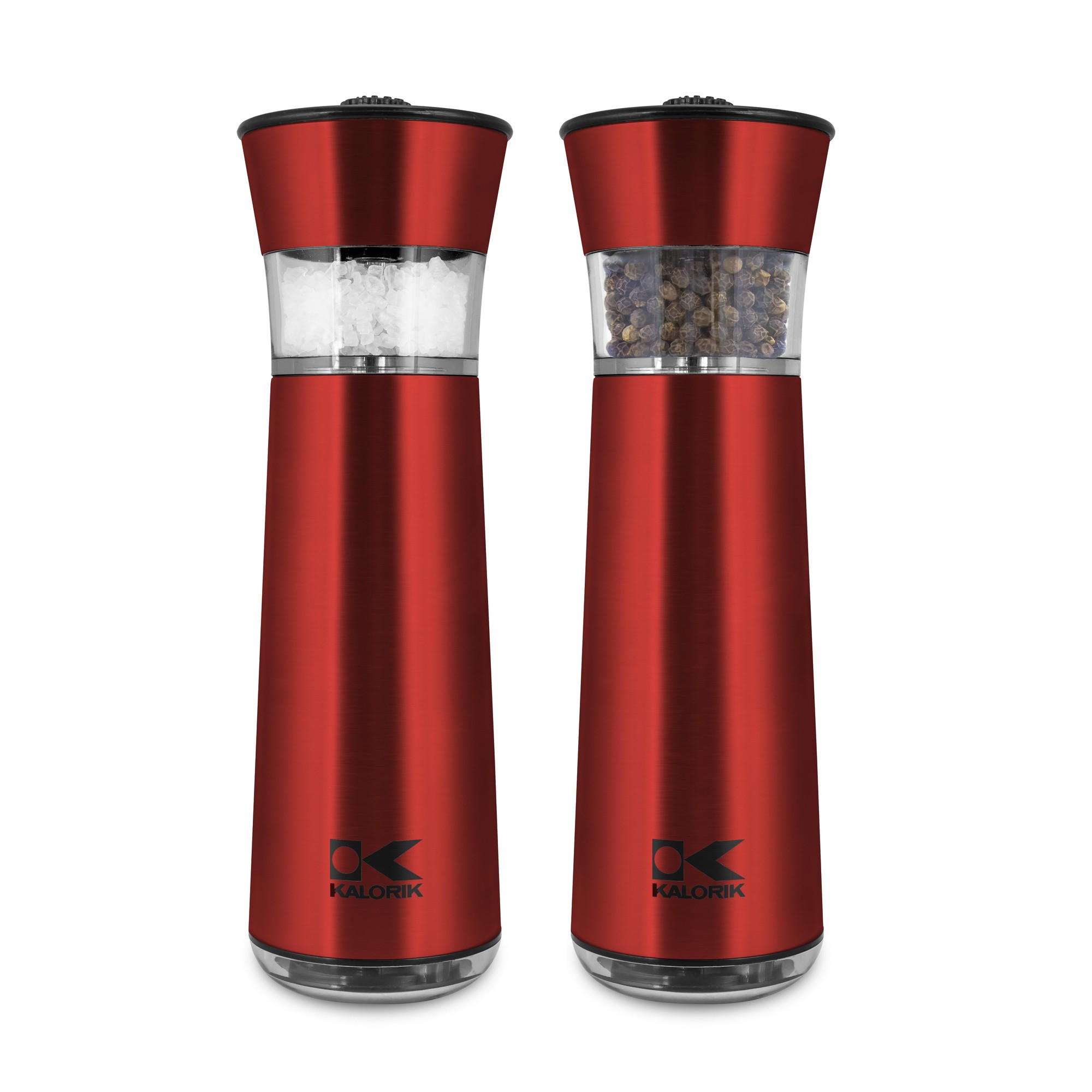 Kalorik Easygrind Electric Gravity Salt and Pepper Grinder Set Red