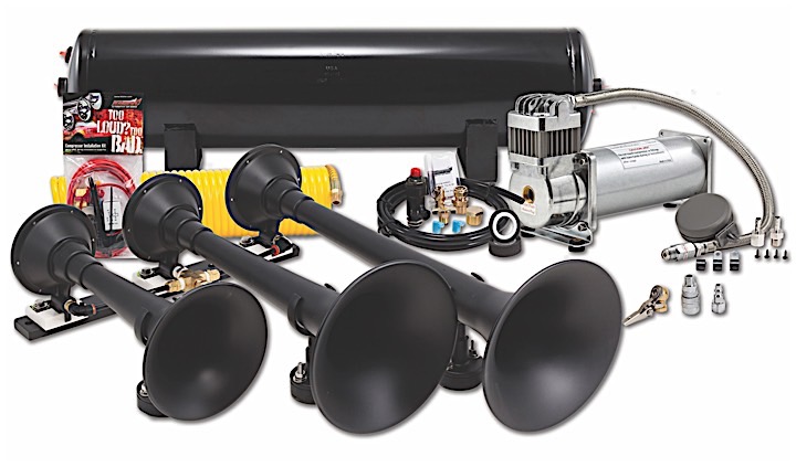 PRO BLASTER TRIPLE TRAIN HORN KIT, 150 PSI 100% DUTY AIR SYSTEM WITH SLIM DESIGN