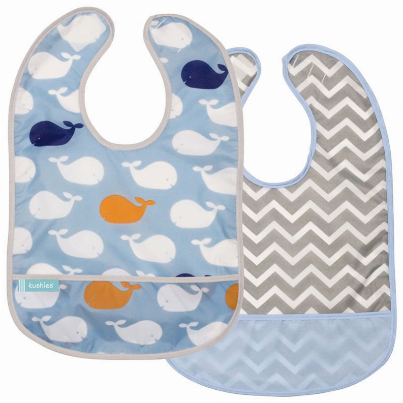 Cleanbib | 2Pack - 12M Plus Whales / Chevron Blue Print