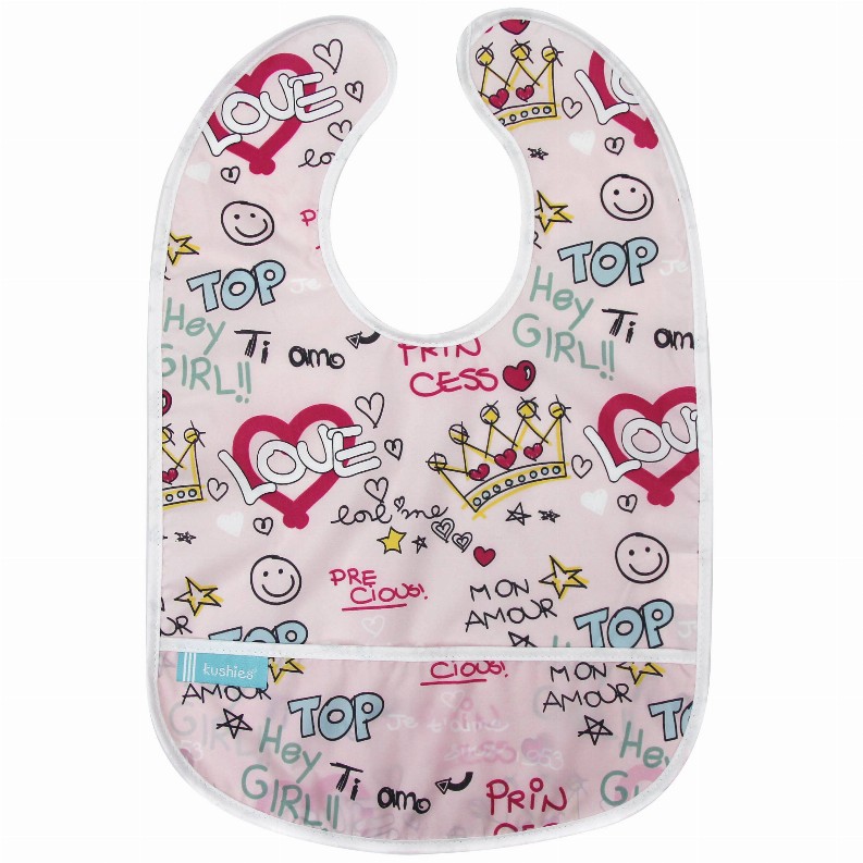 Cleanbib Waterproof Bib - 6-12m Pink Love Graffiti Print