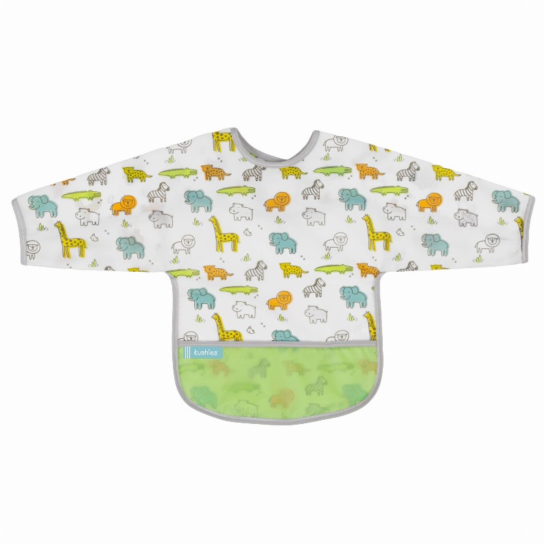 Cleanbib Wp Bib W/Slvs - 6-12m White Safari Print