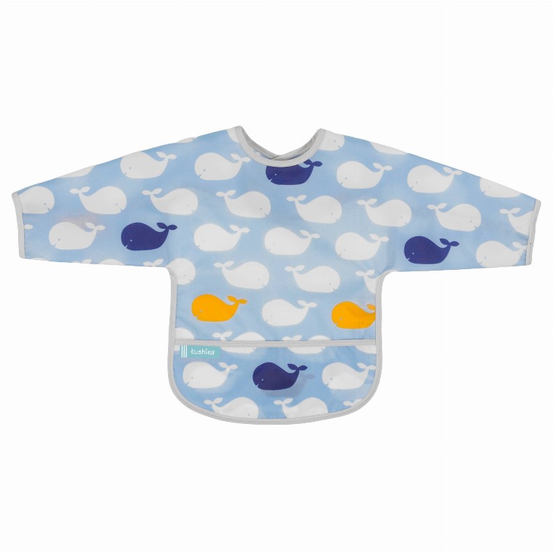 Cleanbib Wp Bib W/Slvs - 6-12m  Blue Whales Print