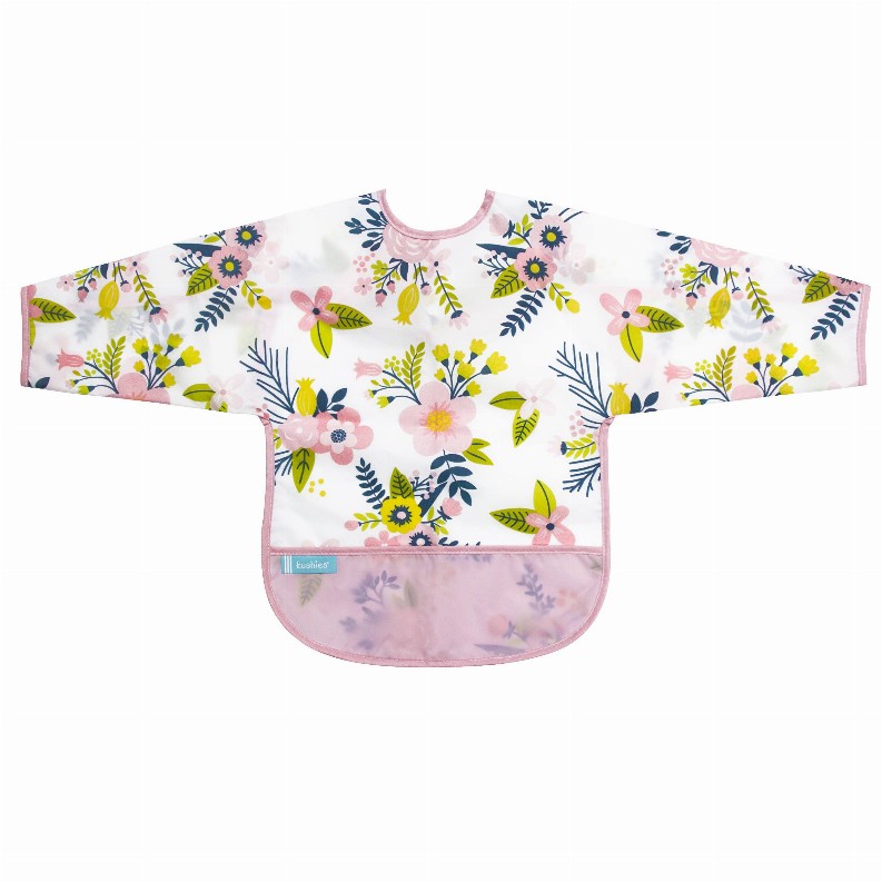 Cleanbib Wp Bib W/Slvs - 2-4yrs Pnk Gdn Flowers Print