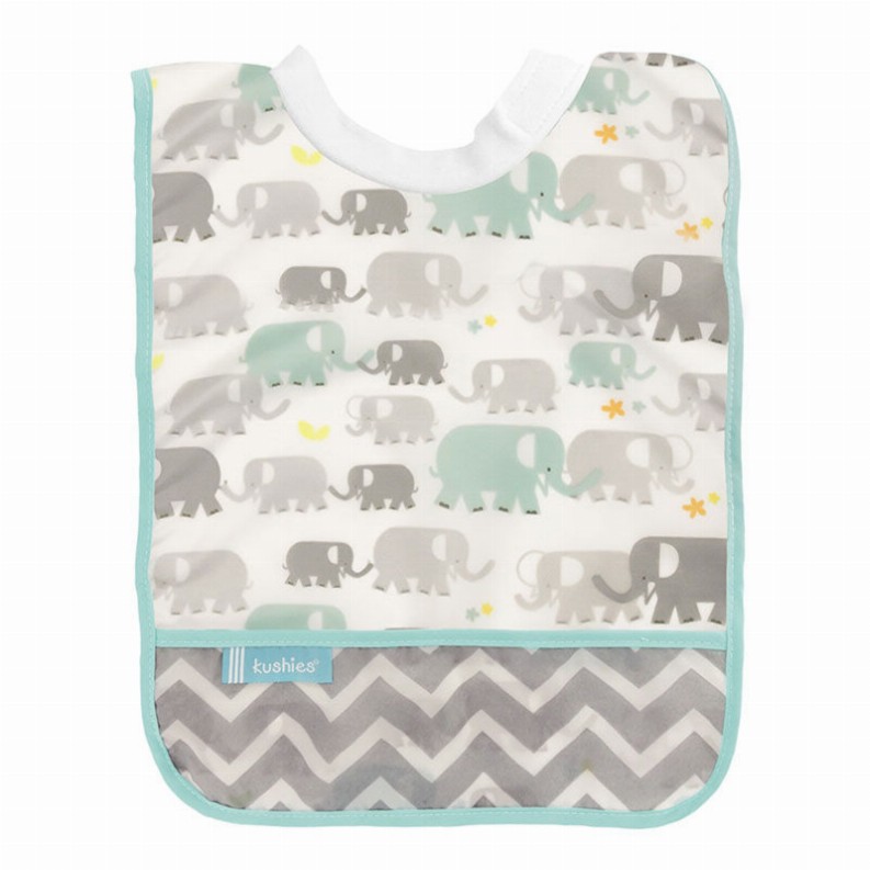 Waterproof Rib Neck Bib - 12M Plus White Elephants Print