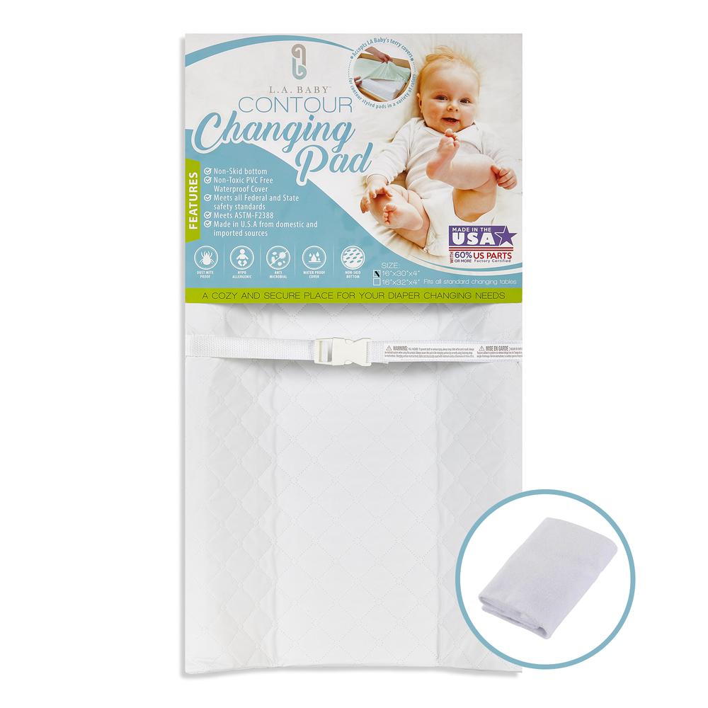 [Combo Pack] Contoured Waterproof Diaper Changing Pad, 32" with Bonus Washable White Terry Cover