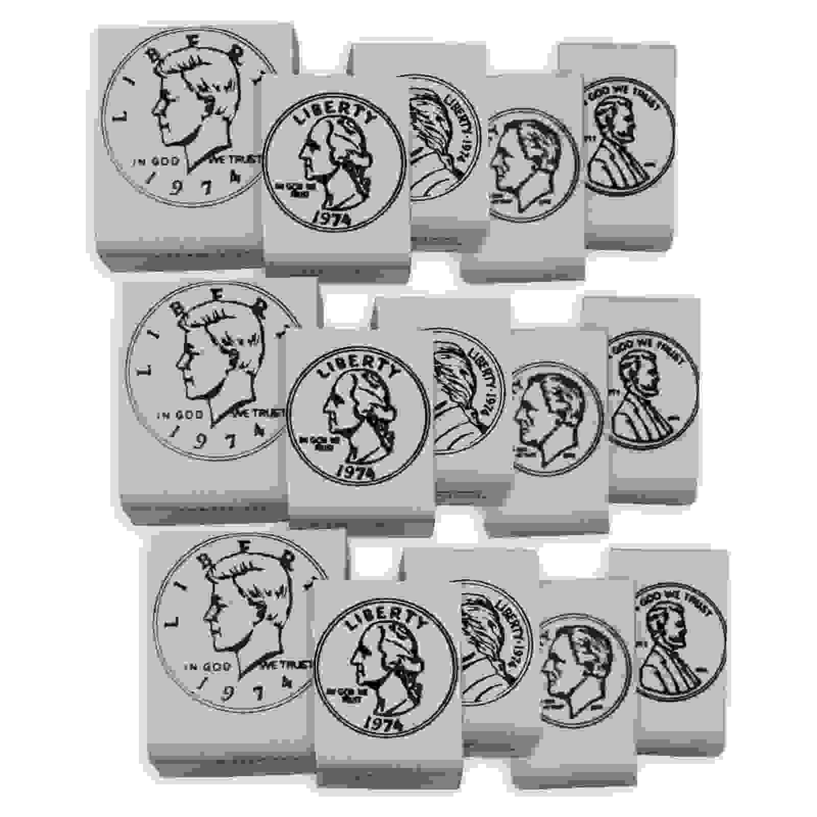 Coin Rubber Stamp Set, Heads, 5 Per Set, 3 Sets