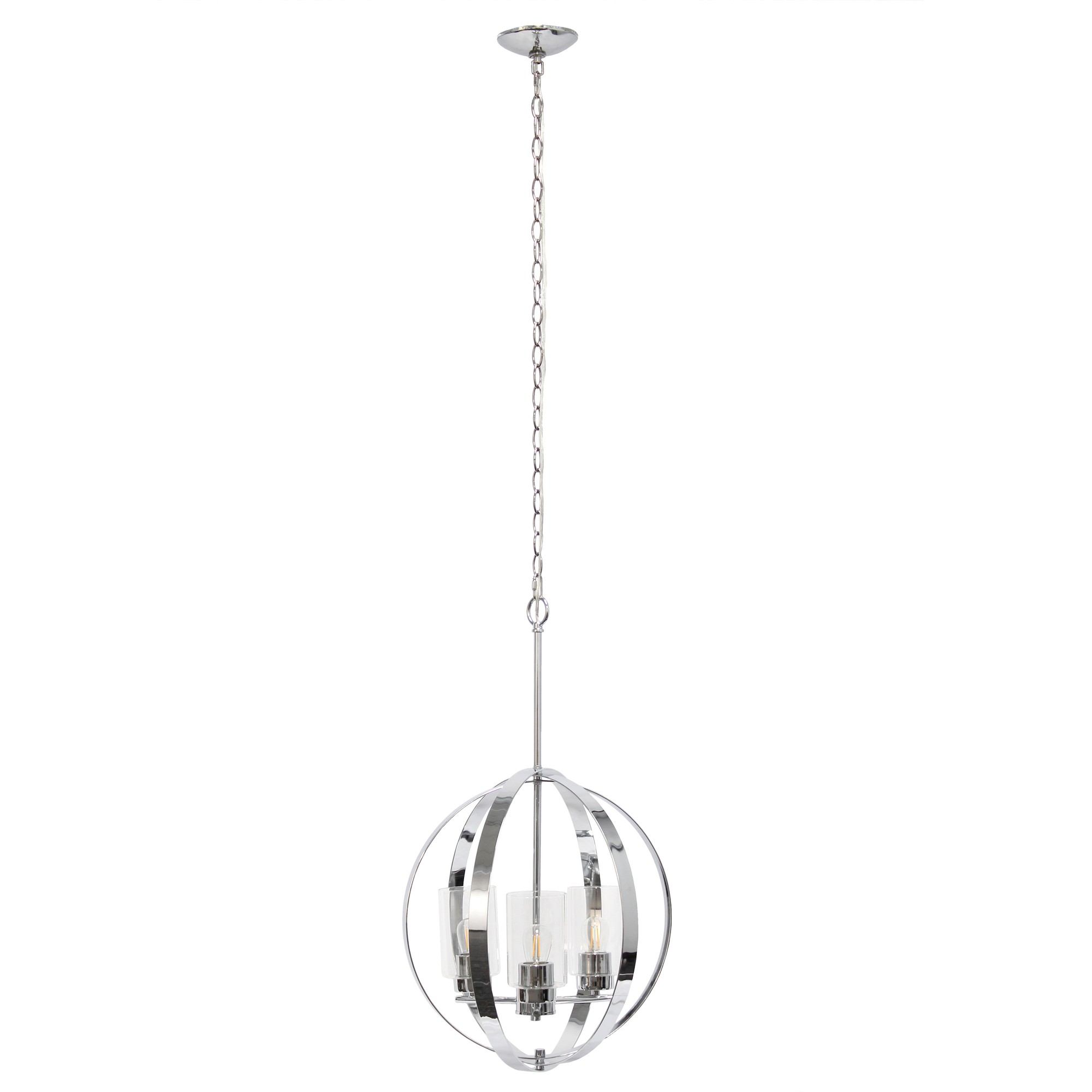 3-Light 18" Adjustable Globe Hanging Metal and Clear Glass Ceiling Pendant