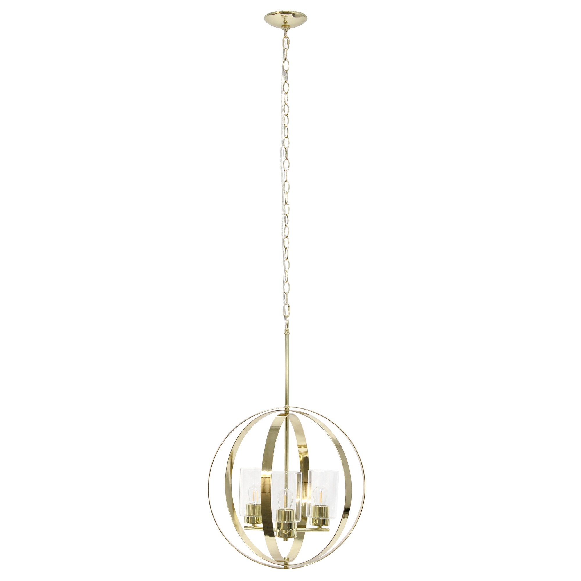 3-Light 18" Adjustable Globe Hanging Metal and Clear Glass Ceiling Pendant