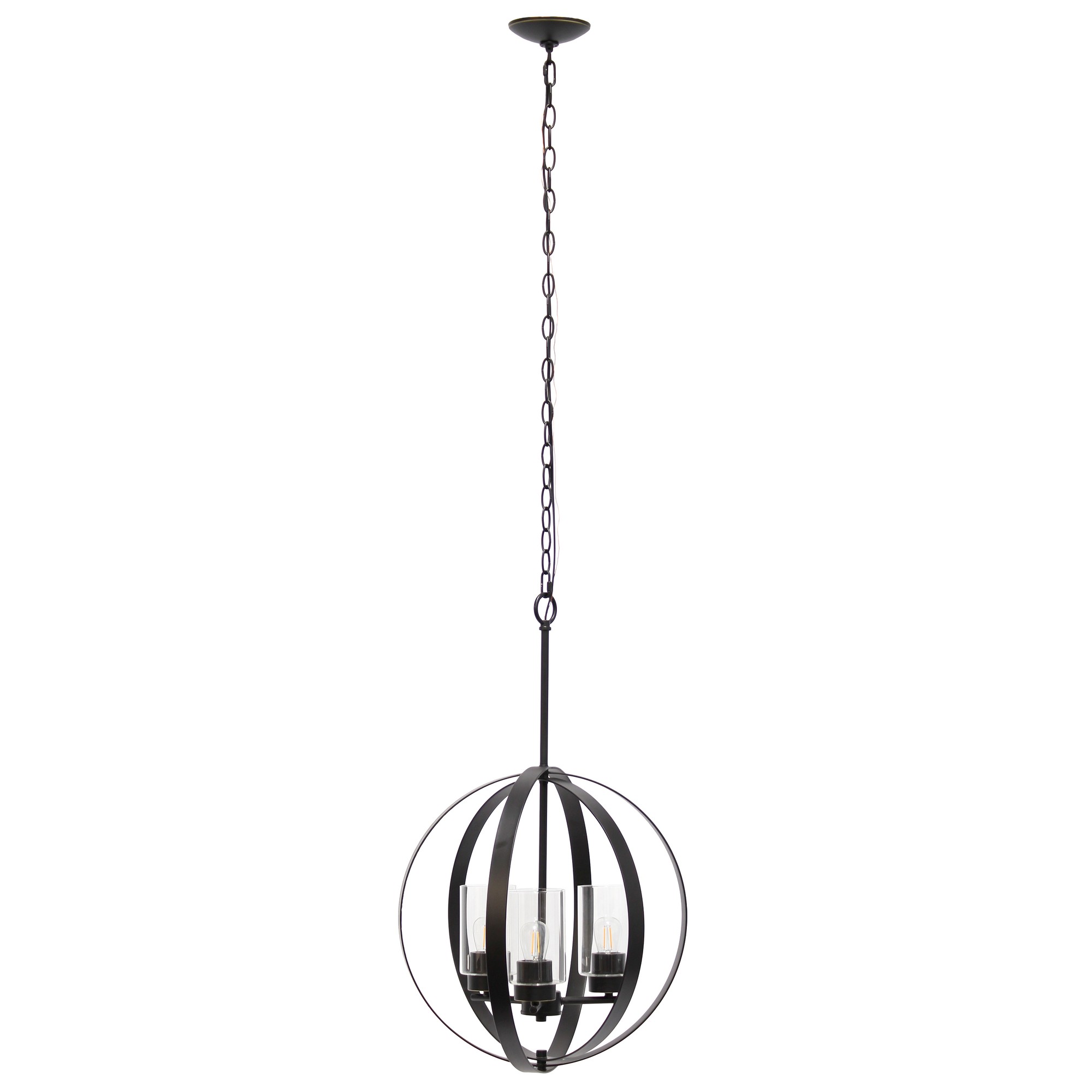 3-Light 18" Adjustable Globe Hanging Metal and Clear Glass Ceiling Pendant