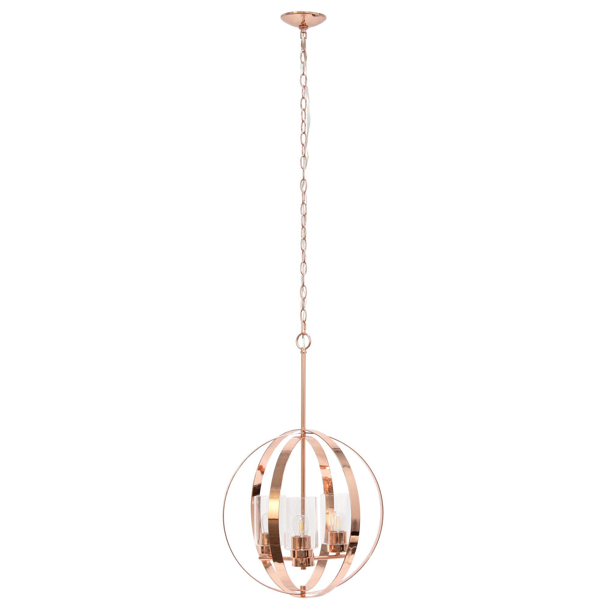 3-Light 18" Adjustable Globe Hanging Metal and Clear Glass Ceiling Pendant