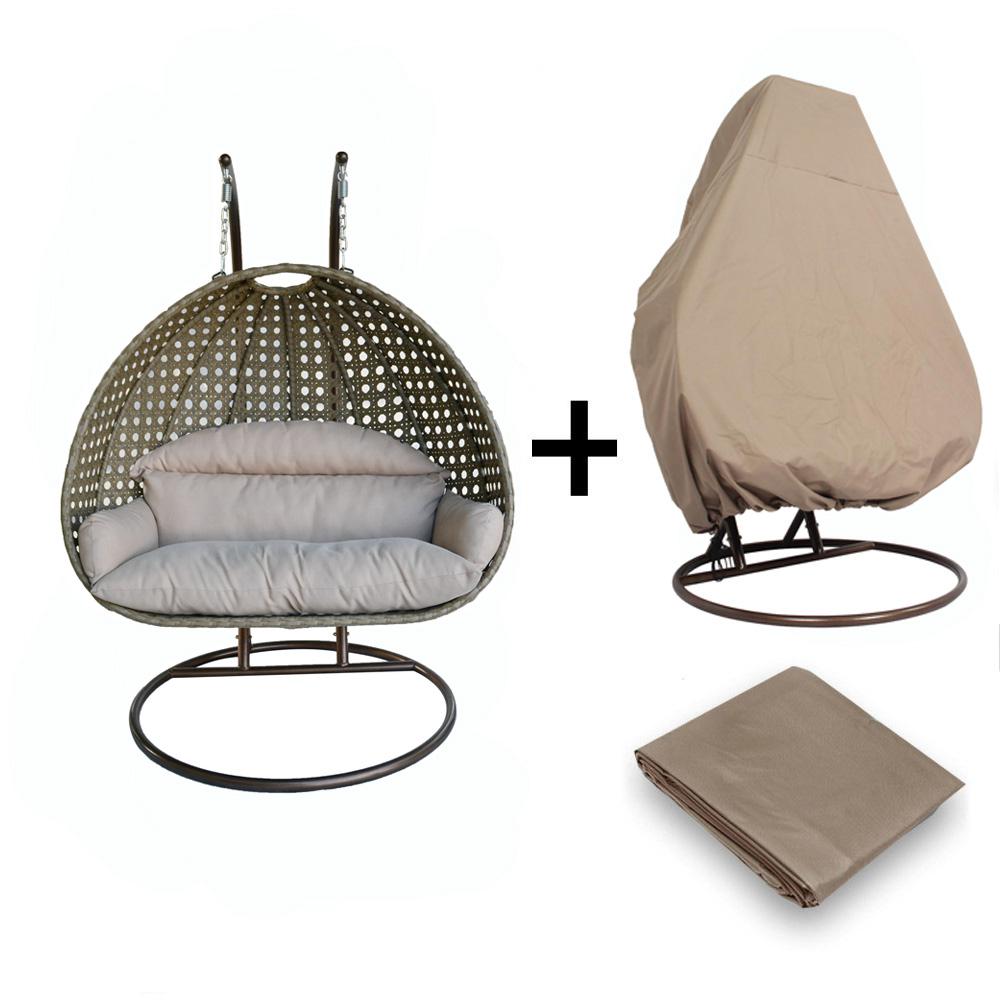 LeisureMod Wicker Hanging 2 person Egg Swing Chair With Outdoor Cover ESC57BG-C