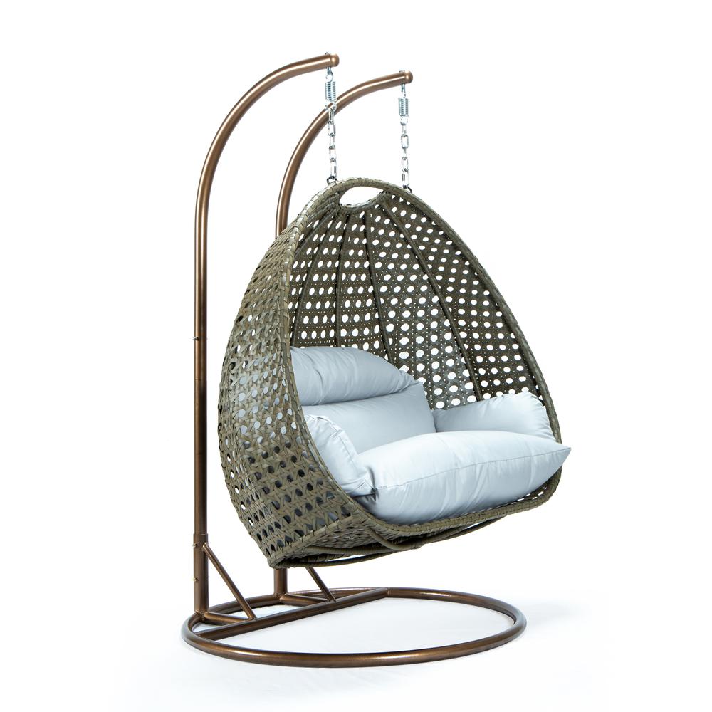 LeisureMod Beige Wicker Hanging 2 person Egg Swing Chair ESCBG-57LGR