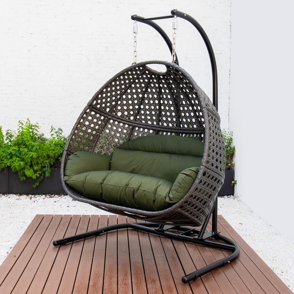 LeisureMod Wicker Hanging Double Egg Swing Chair  EKDCH-57DG