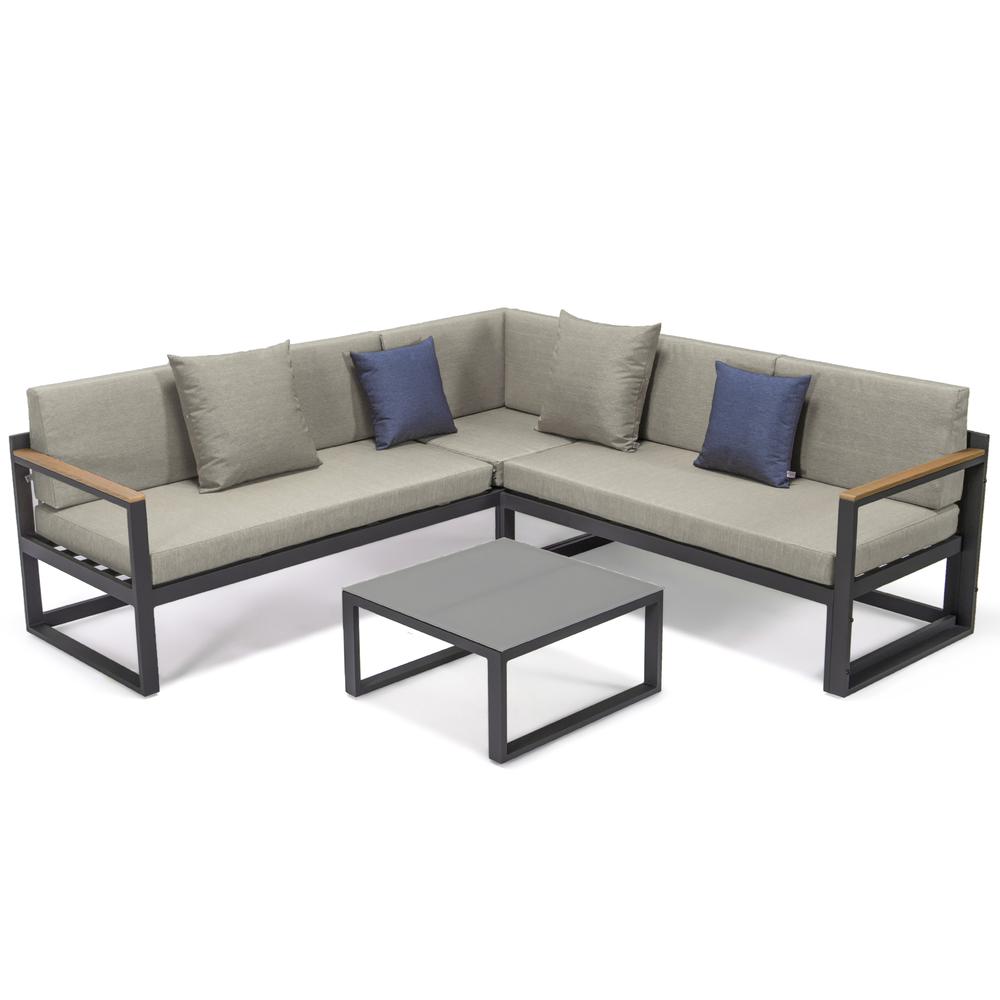 LeisureMod Chelsea Black Sectional With Adjustable Headrest & Coffee Table With Cushions CSLBL-80BG