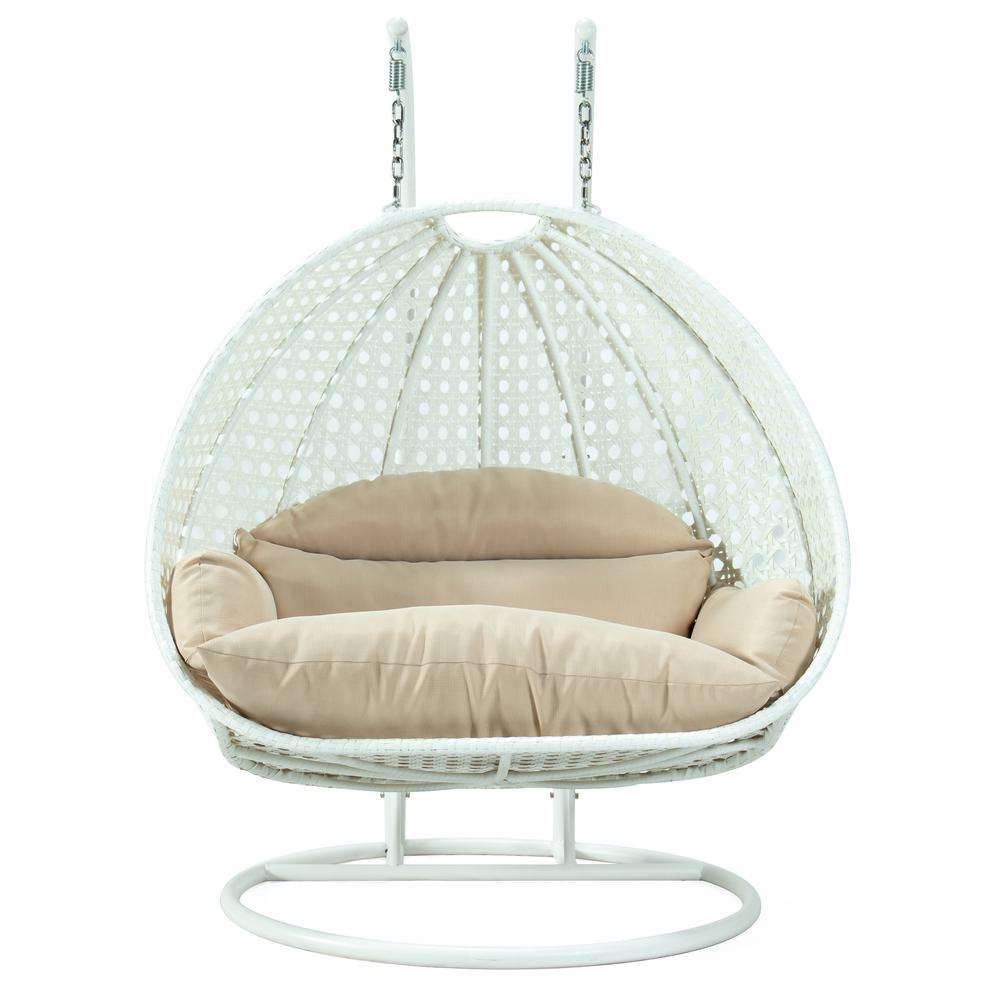 LeisureMod Beige Wicker Hanging 2 person Egg Swing Chair