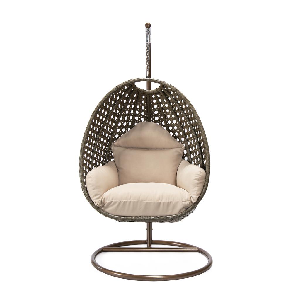 LeisureMod Wicker Hanging Egg Swing Chair in Beige