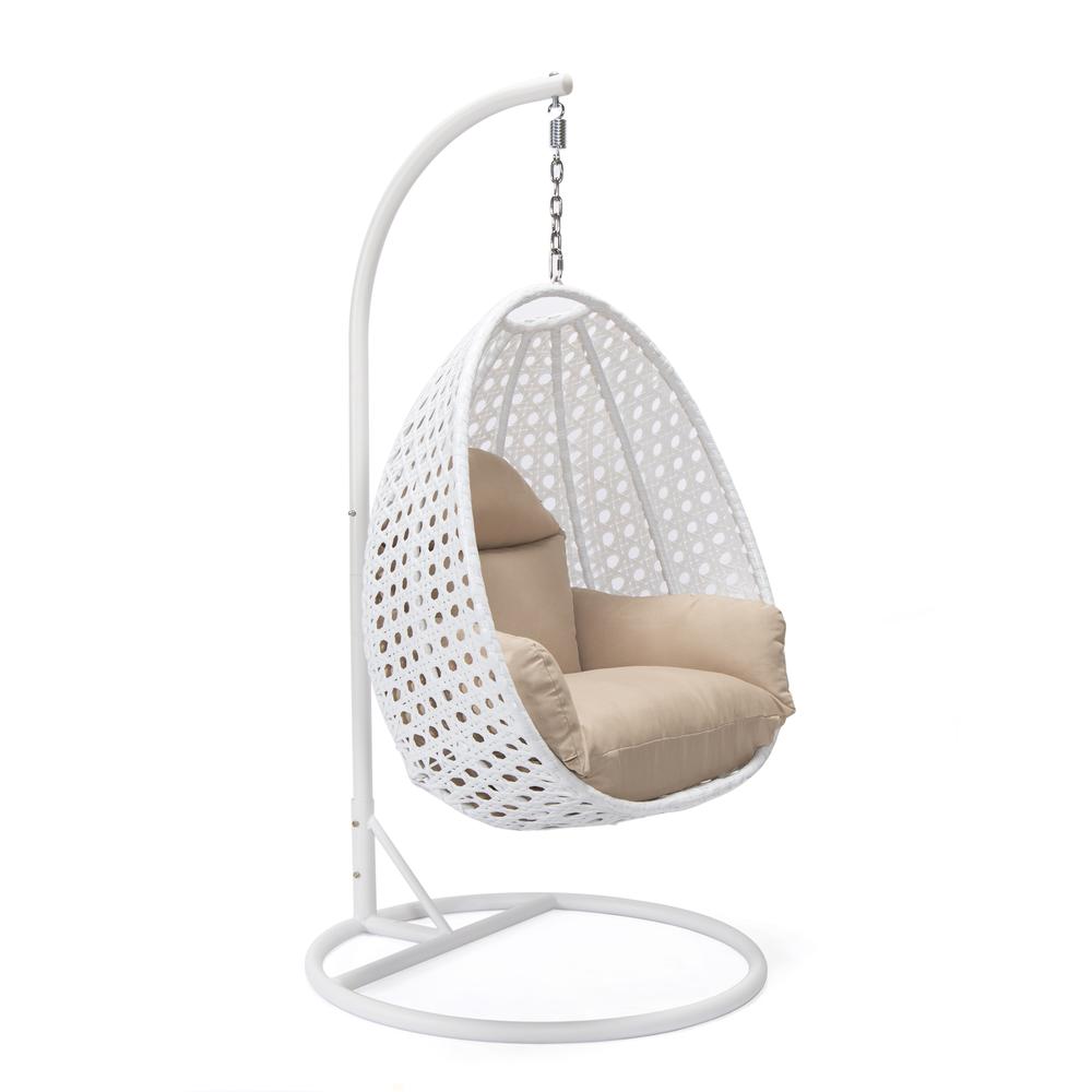 LeisureMod Wicker Hanging Egg Swing Chair, Beige color