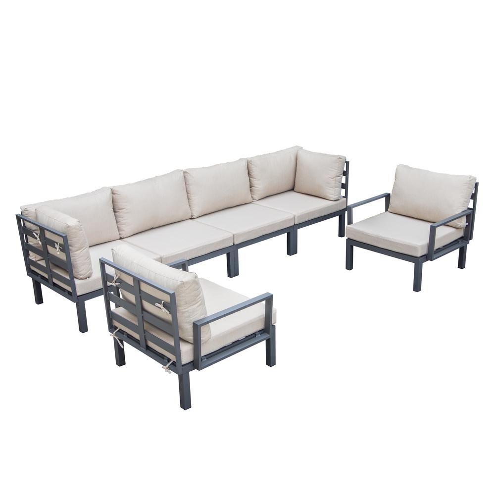 LeisureMod Hamilton 6-Piece Aluminum Patio Conversation Set With Cushions Beige