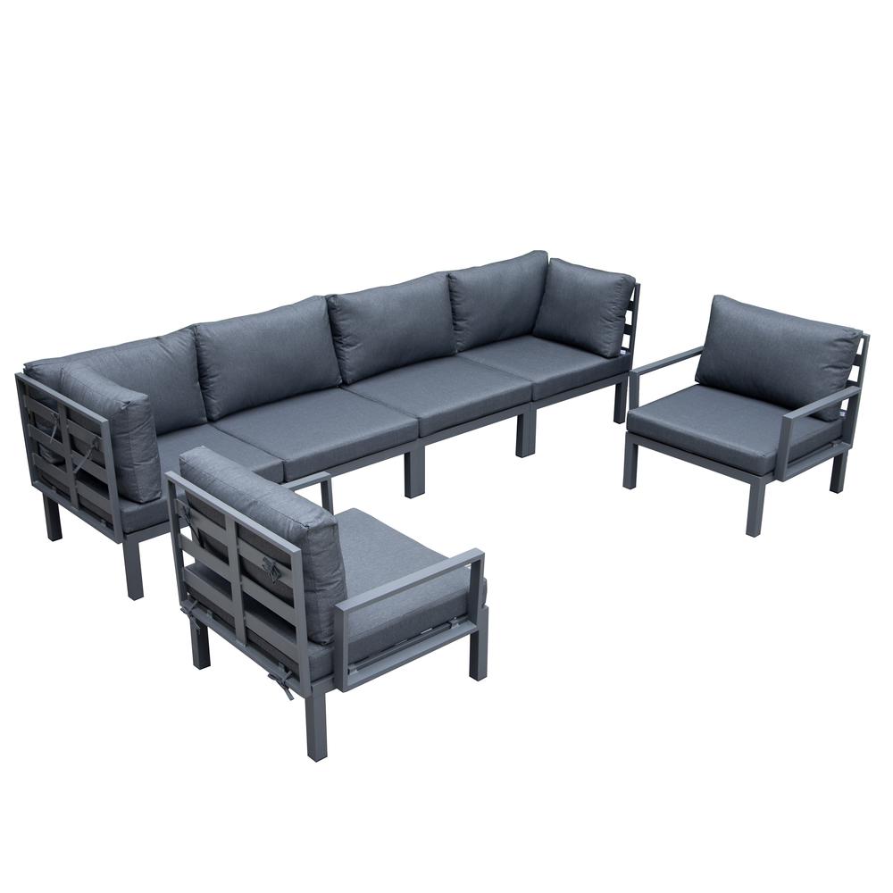 LeisureMod Hamilton 6-Piece Aluminum Patio Conversation Set With Cushions Black