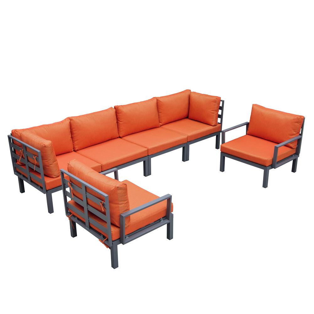 LeisureMod Hamilton 6-Piece Aluminum Patio Conversation Set With Cushions Orange