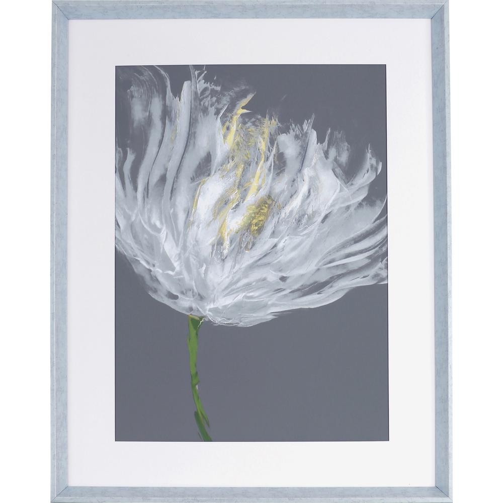 Lorell White Flower Design Framed Abstract Art - 27.50" x 35.50" Frame Size - 1 Each - Gray, White