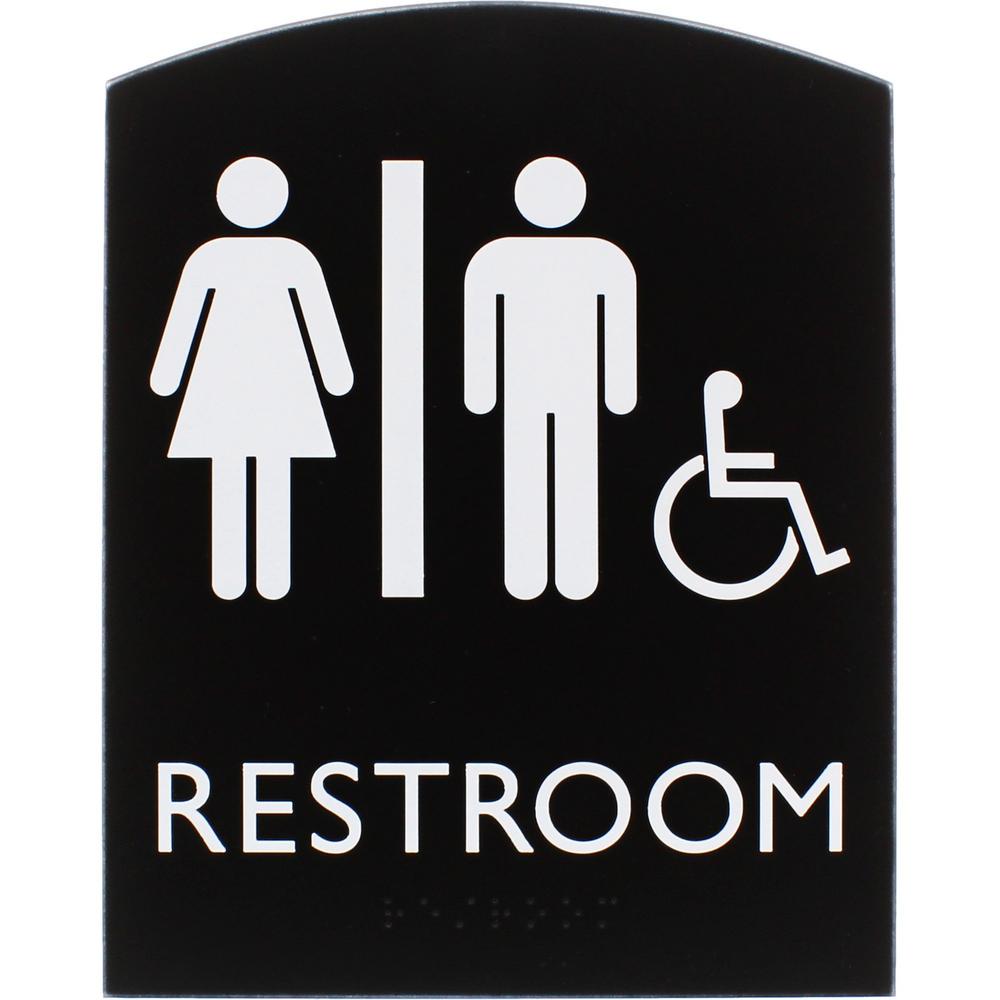 Lorell Restroom Sign - 1 Each - 6.8" Width x 8.5" Height - Rectangular Shape - Easy Readability, Braille - Plastic - Black