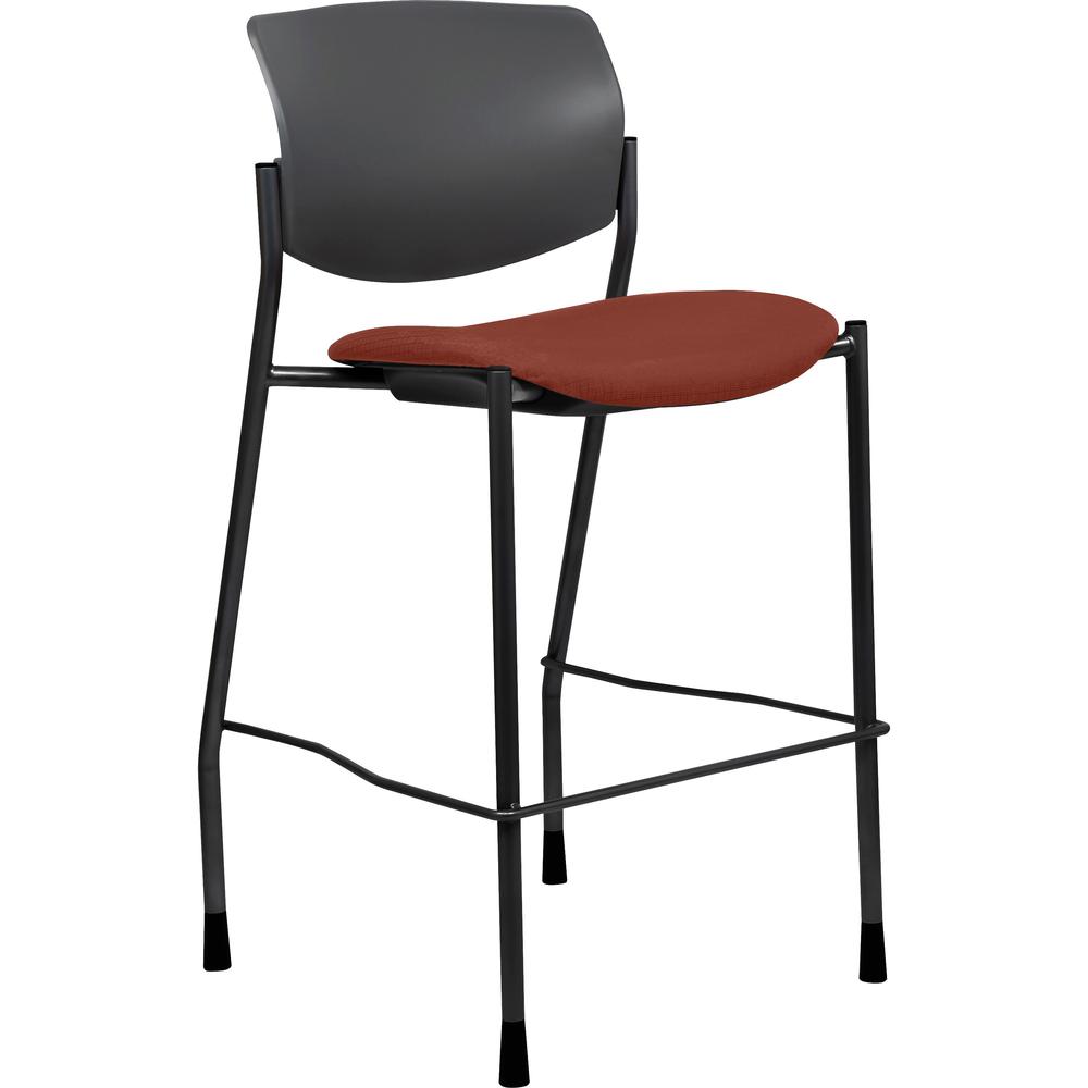 Lorell Fabric Seat Contemporary Stool - Orange Crepe Fabric Seat - Black Plastic Back - Powder Coated, Black Tubular Steel Frame