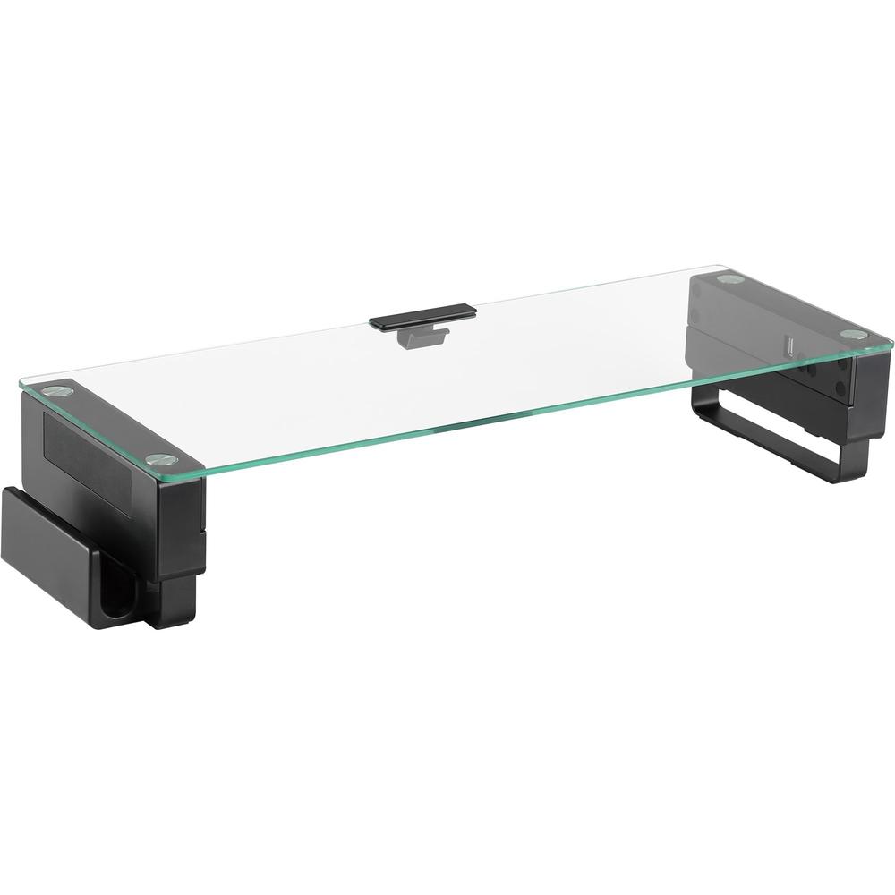 Lorell Single Shelf USB Glass Monitor Stand - 44 lb Load Capacity - 1 x Shelf(ves) - 3.7" Height x 24.1" Width x 8.3" Depth - De